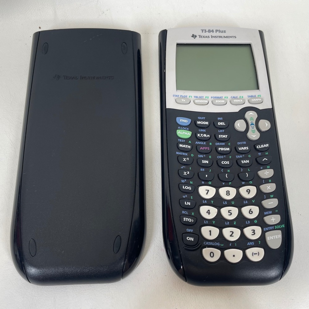 Texas Instruments TI-84 Plus Graphing Calculator Black Silver with Case Tested